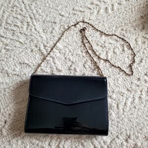 Vintage Shiny Patent Black Leather Clip Purse Gold Hardware